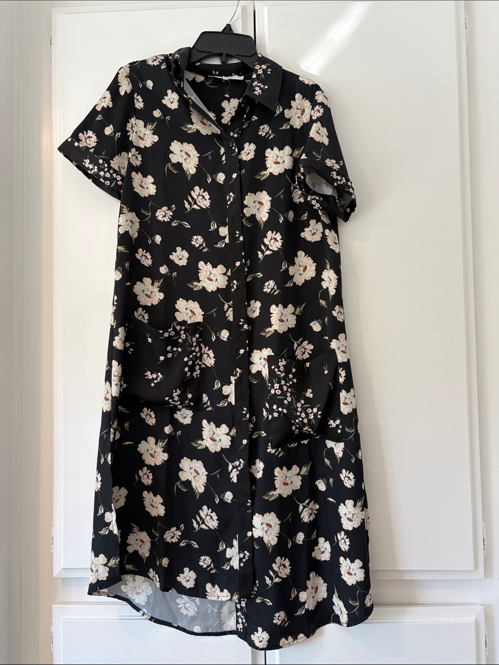 Black Floral Button-Front Shirt Dress